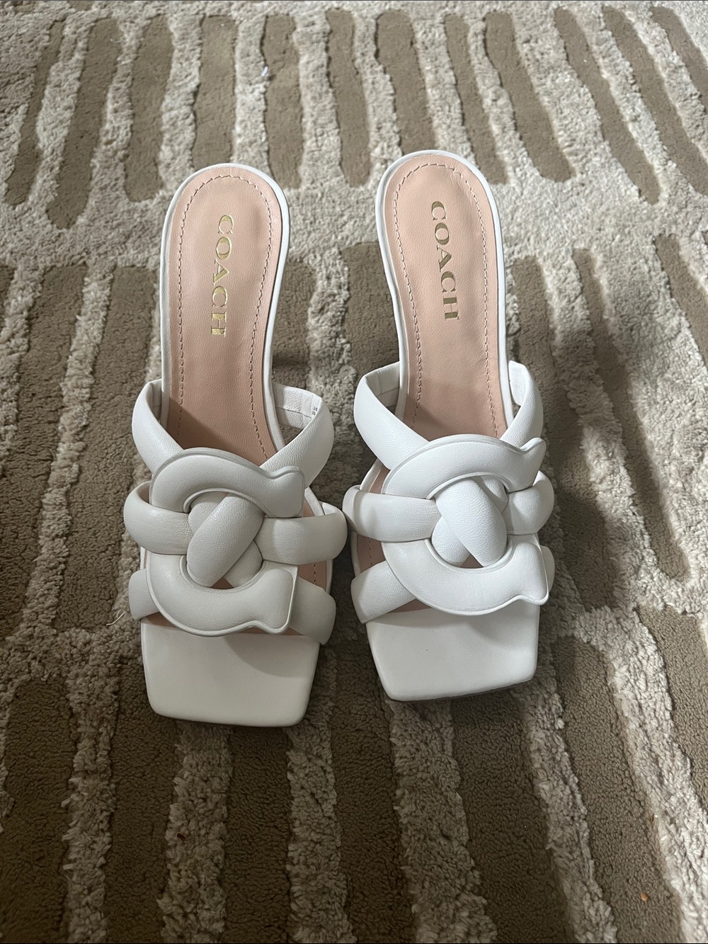 Coach Cream Knotted Leather Slide Mules